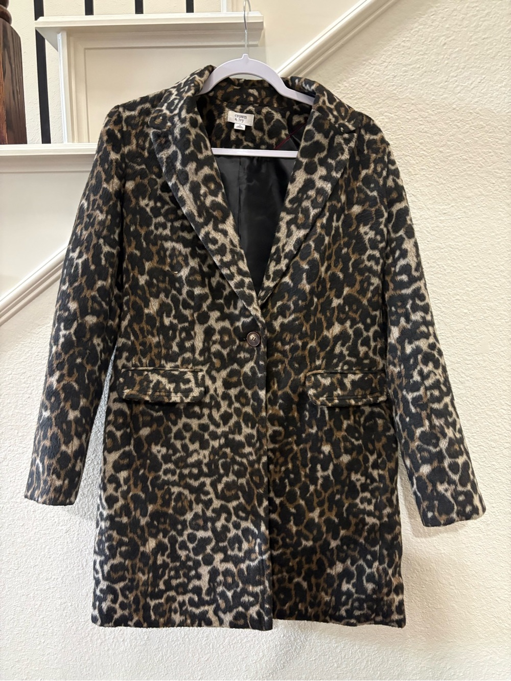 Crown and Ivy Leopard Print Pea Coat